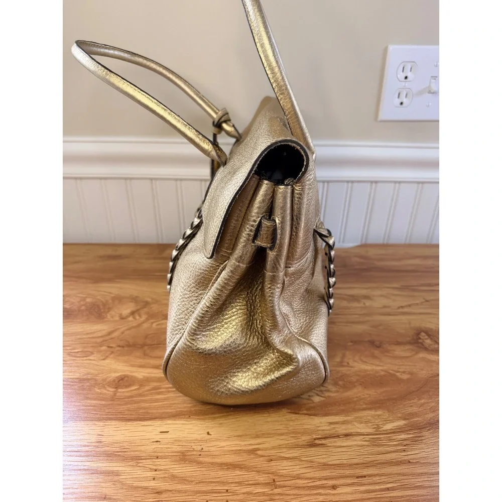 Mulberry Bayswater Metallic Gold Leather Tote Top Handle Shoulder Bag Braided